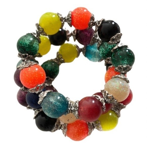 Resin Memory Wire BUBBLE Ball Bracelet Handmade - Picture 1 of 6